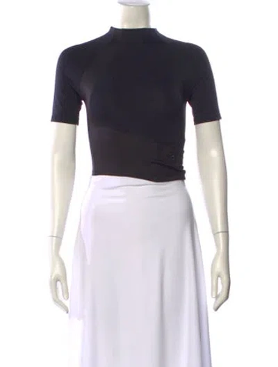 Pre-owned Hyein Seo Mock Neck Short Sleeve Crop Top In Blue