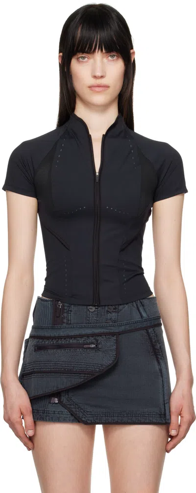Hyein Seo Navy Slashed Zip T-shirt