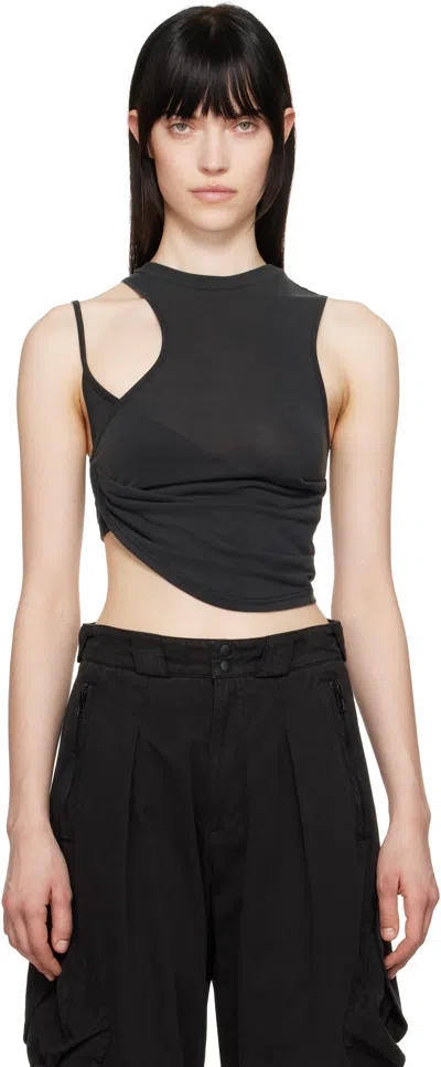 Hyein Seo Ssense Exclusive Gray Twisted Crop Tank Top In Black