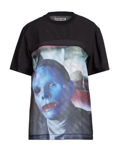 Hyein Seo Woman T-shirt Black Size 3 Polyester, Polyurethane, Cotton In Multi
