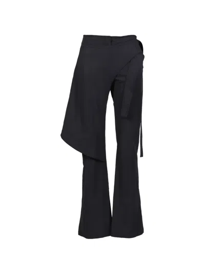 Hyein Seo Wrap-panel Macramé-belt Trousers In Black