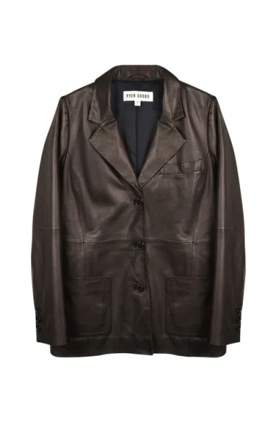 Hyer Goods Deadstock Leather Relaxed Fit Blazer In Chocolate