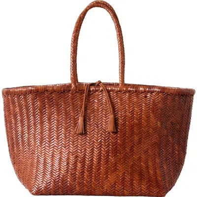 Hyer Goods Leather Mercato Woven Tote In Brown