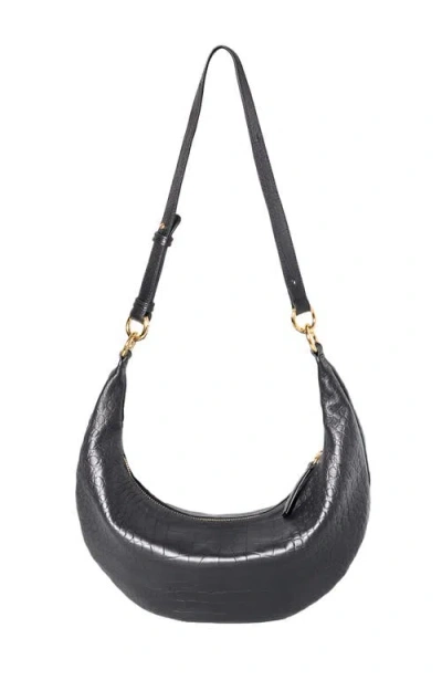 Hyer Goods Small Leather Convertible Hobo Crescent Ring Bag In Black Crocodile