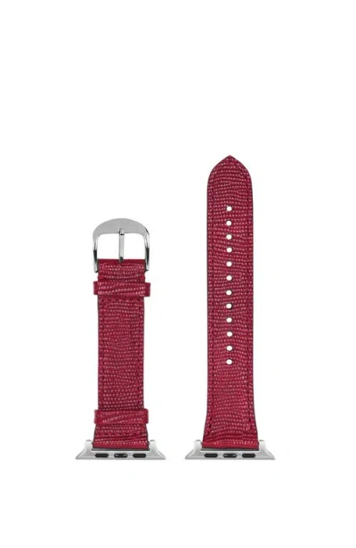 Hyer Goods Apple Watch Band 42mm/ 44mm/ 45mm/ 49mm In Cherry Red Lizard/ Silver