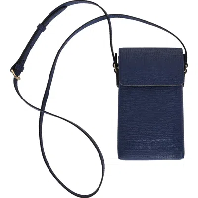 Hyer Goods Upcycled Leather Crossbody Phone Sling In Navy Blue