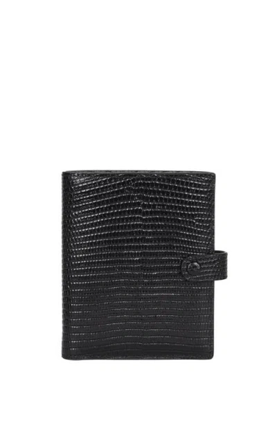 Hyer Goods Upcycled Leather Passport Wallet With Zipper Coin Pocket In Black Lizard