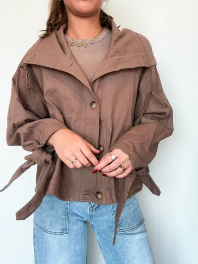 Hyfve Babydoll Tie Detail Jacket In Mocha In Brown