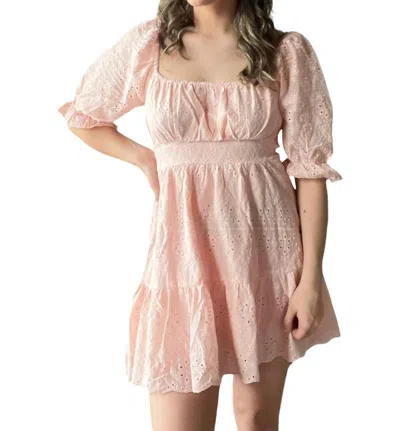 Hyfve Bow Detail Eyelet Mini Dress In Blush In Pink