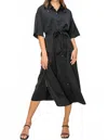 Hyfve Button-down Belted Midi Shirt Dress In Black In Black