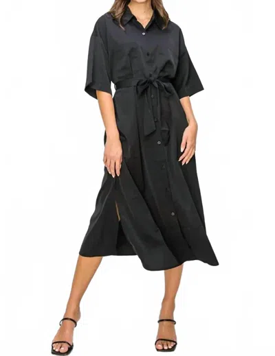 Hyfve Button-down Belted Midi Shirt Dress In Black