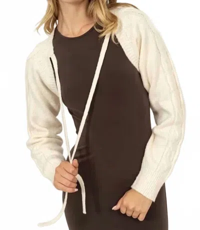 Hyfve Cable Knit Tie Front Shrug In Cream In Brown