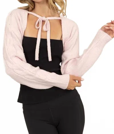 Hyfve Cable Knit Tie Front Shrug In Pale Pink