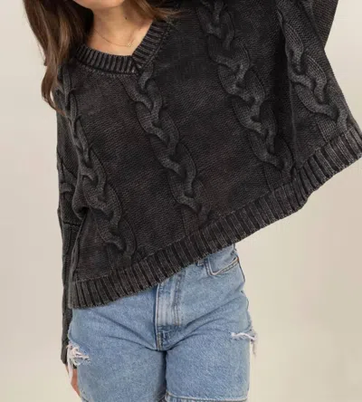 Hyfve Cable Knit V-neck Sweater In Charcoal