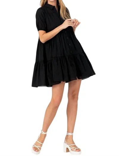 Hyfve Candace Tiered Mini Dress With Puff Sleeves In Black