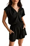 Hyfve Carrie Half Zip Hooded Romper In Black In Black