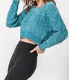 Hyfve Chenille Crop Long Sleeve Sweater In Sea Blue In Multi