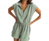 Hyfve Collared Romper With Buttonless Placket In Green In Green