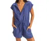 Hyfve Collared Romper With Buttonless Placket In Navy In Multi