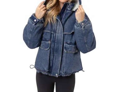 Hyfve Denim Sherpa Hooded Jacket In Blue
