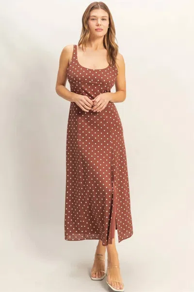 Hyfve Dotty Delight Linen Dress In Chestnut In Brown