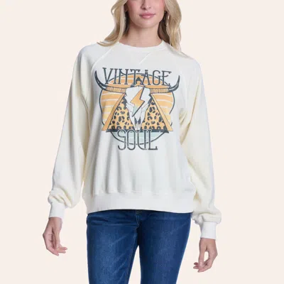 Hyfve Double Zero Women's Ivory Vintage Soul Graphic Relaxed Fit Sweatshirt In White