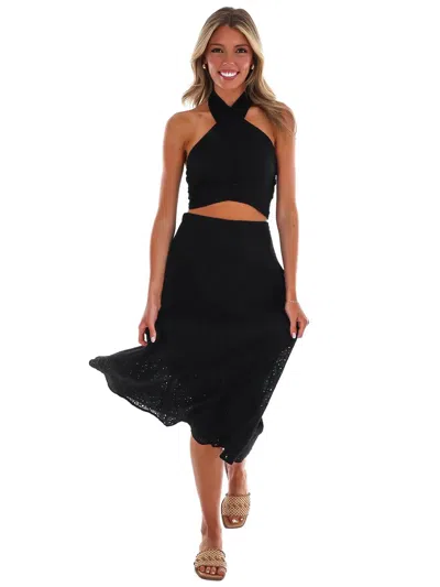 Hyfve Evening Escape Eyelet Top And Skirt Set In Black