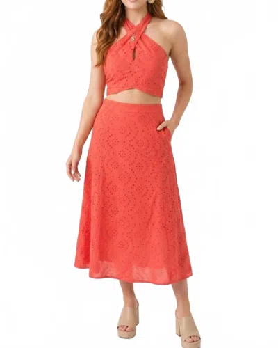 Hyfve Eyelet Halter Top And Midi Skirt Set In Red