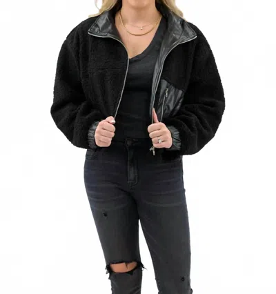 Hyfve Faux Leather Collar Sherpa Crop Jacket In Black