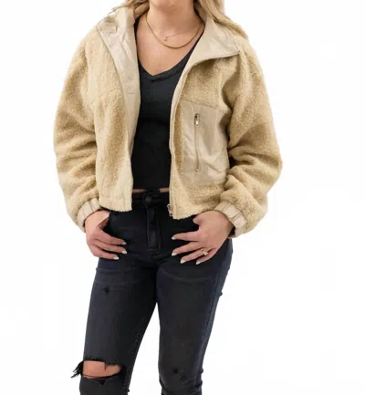 Hyfve Faux Leather Collar Sherpa Crop Jacket In Oatmeal In Beige