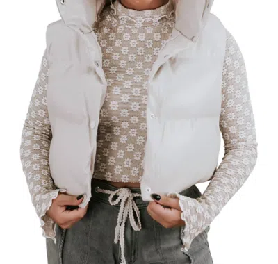 Hyfve Faux Leather Cropped Puffer Vest In Beige