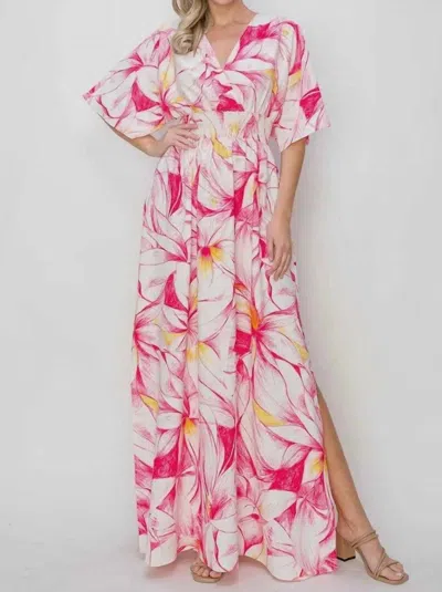 Hyfve Floral Short Sleeve Maxi Dress In Fuchsia In Pink