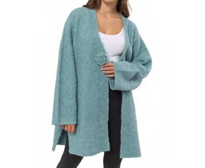 Hyfve Front Rosette Long Sweater Cardigan In Ocean Blue In Green