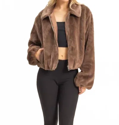 Hyfve Gus Faux Fur Zip Jacket In Brown