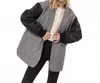 Hyfve Herringbone Mixed Media Coat In Black In Gray