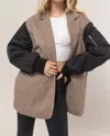 Hyfve Herringbone Mixed Media Coat In Brown In Multi