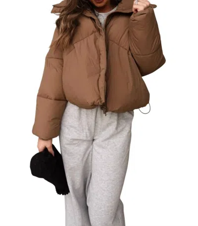 Hyfve High Neck Puffer Jacket In Brown