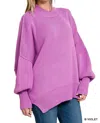 Hyfve Joyce Oversized Basic Solid Sweater Knit Top In Violet In Purple