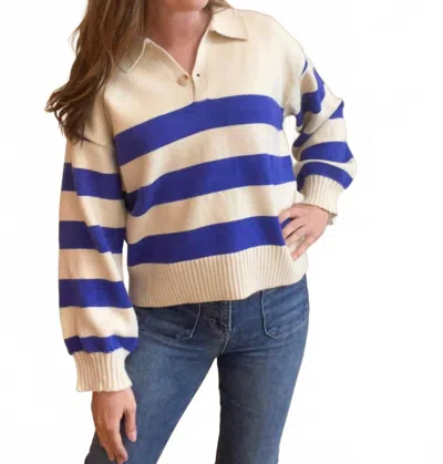 Hyfve Katie Wide Stripe Collared Sweater In Cobalt Blue