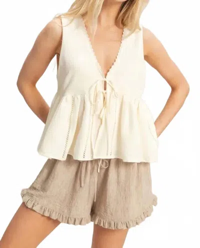 Hyfve Lace Trim Tie Front Top In Off White
