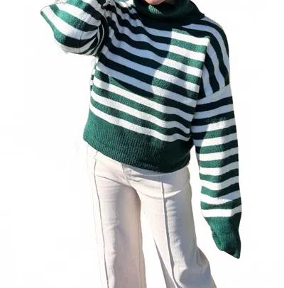 Hyfve League Stripe Turteneck Sweater In Ivy In Green