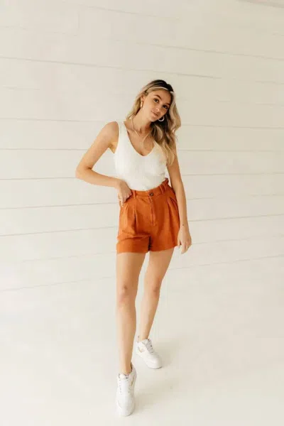 Hyfve Linen Blend Pleated Shorts In Baked Clay In Orange