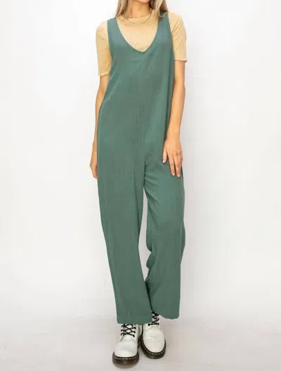 Hyfve Linen Luxury Jumpsuit In Moss Green In Animal Print