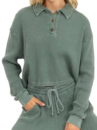 Hyfve Long Sleeve Collared Button Front Top In Green