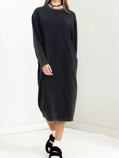 Hyfve Long Sleeve Midi Sweatshirt Dress In Black In Grey