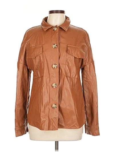 Pre-owned Hyfve Long Sleeve Top Brown Collared Neckline Tops