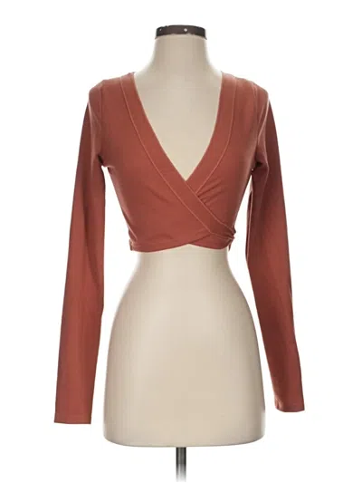 Pre-owned Hyfve Long Sleeve Top Brown Plunge Neckline Tops