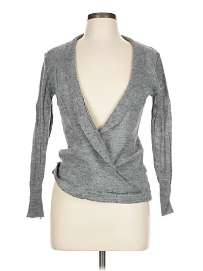 Pre-owned Hyfve Long Sleeve Top Gray Plunge Neckline Tops