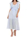 Hyfve Mackenzie Eyelet Tiered Ruffle Sleeve Maxi Dress In Light Blue In Blue