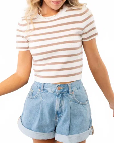Hyfve Next Up Striped Knit Crop Top In Taupe In White